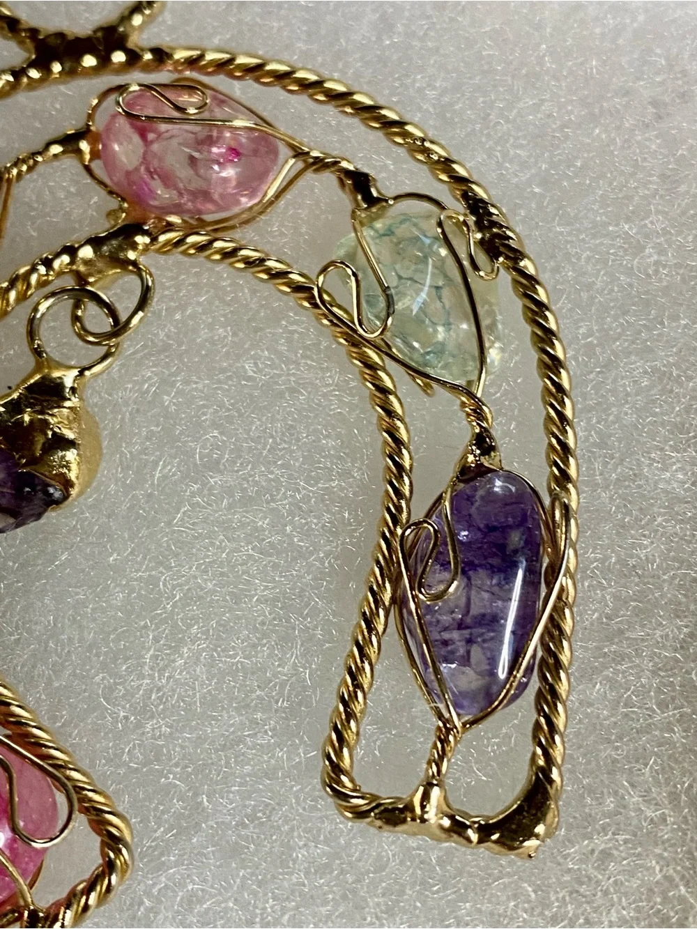 Gold-Tone Multi-Colored Wire-Wrapped Gemstone Pendant